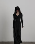 DOINDULGE Textured Ruched Draped Long Dress