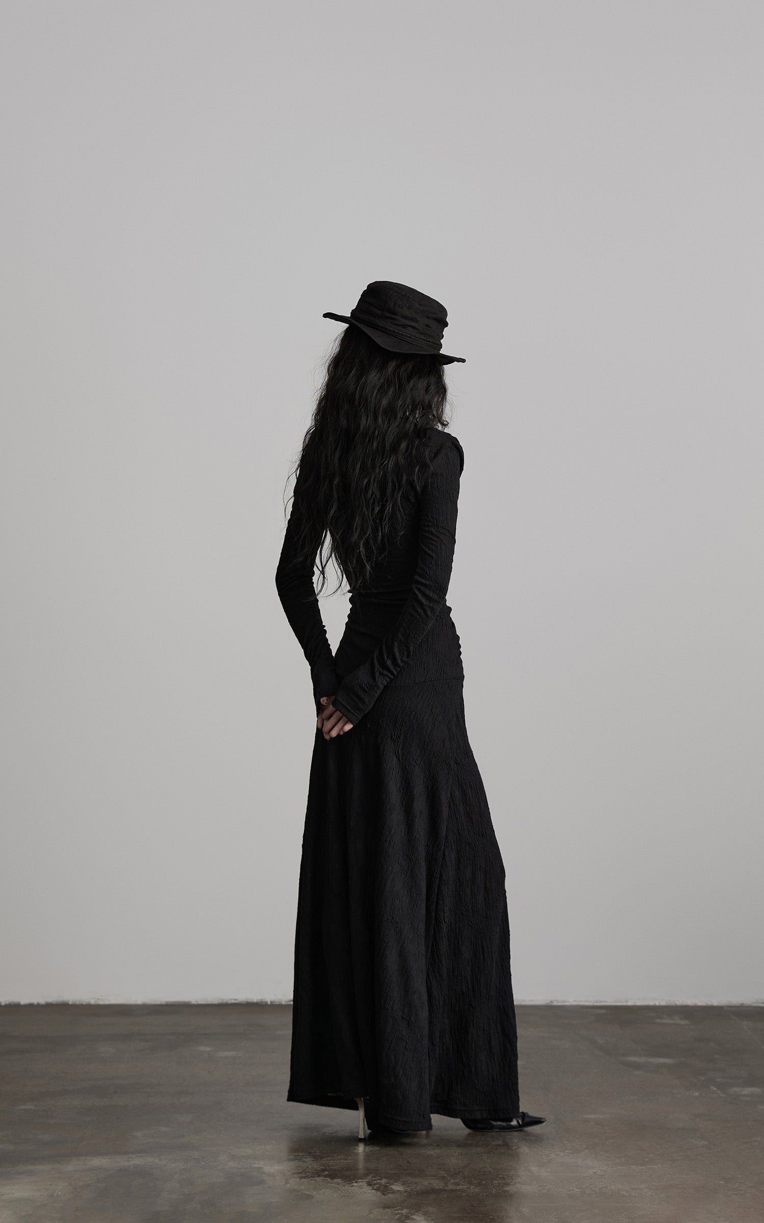 DOINDULGE Textured Ruched Draped Long Dress