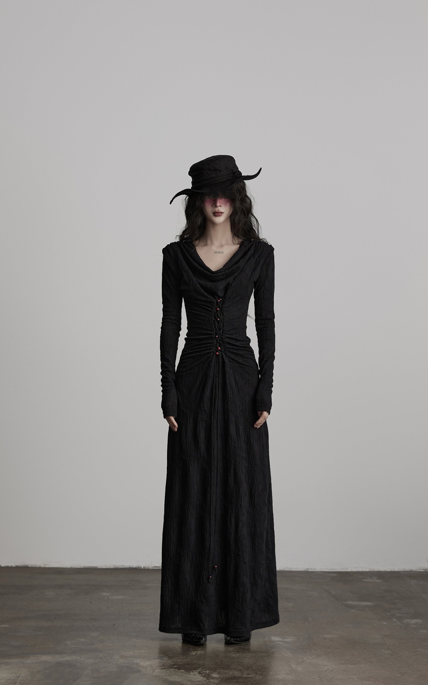 DOINDULGE Textured Ruched Draped Long Dress