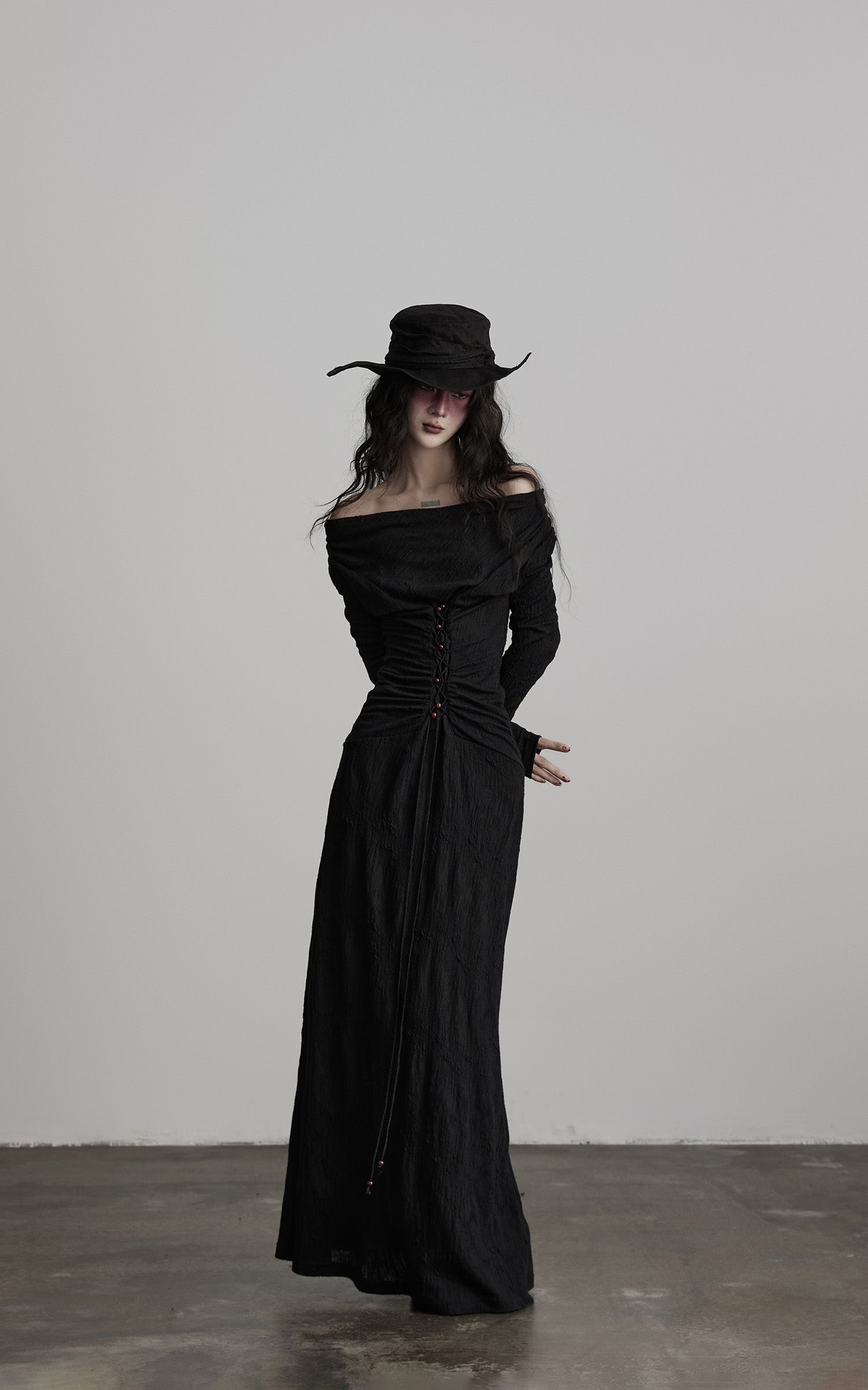 DOINDULGE Textured Ruched Draped Long Dress