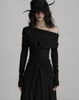 DOINDULGE Textured Ruched Draped Long Dress