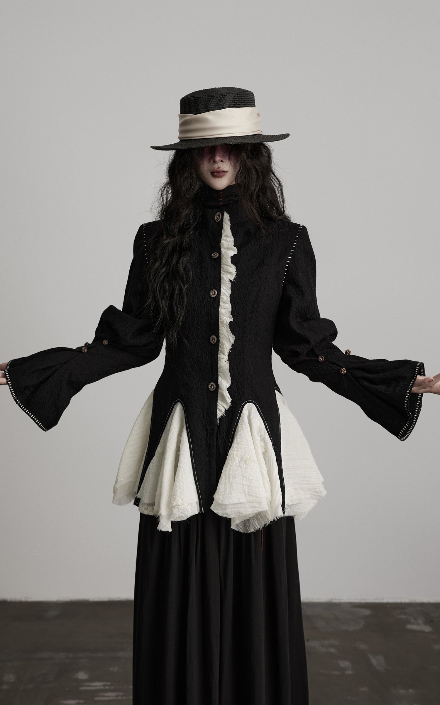 DOINDULGE Structured Crinkle Sculptural Peplum Jacket