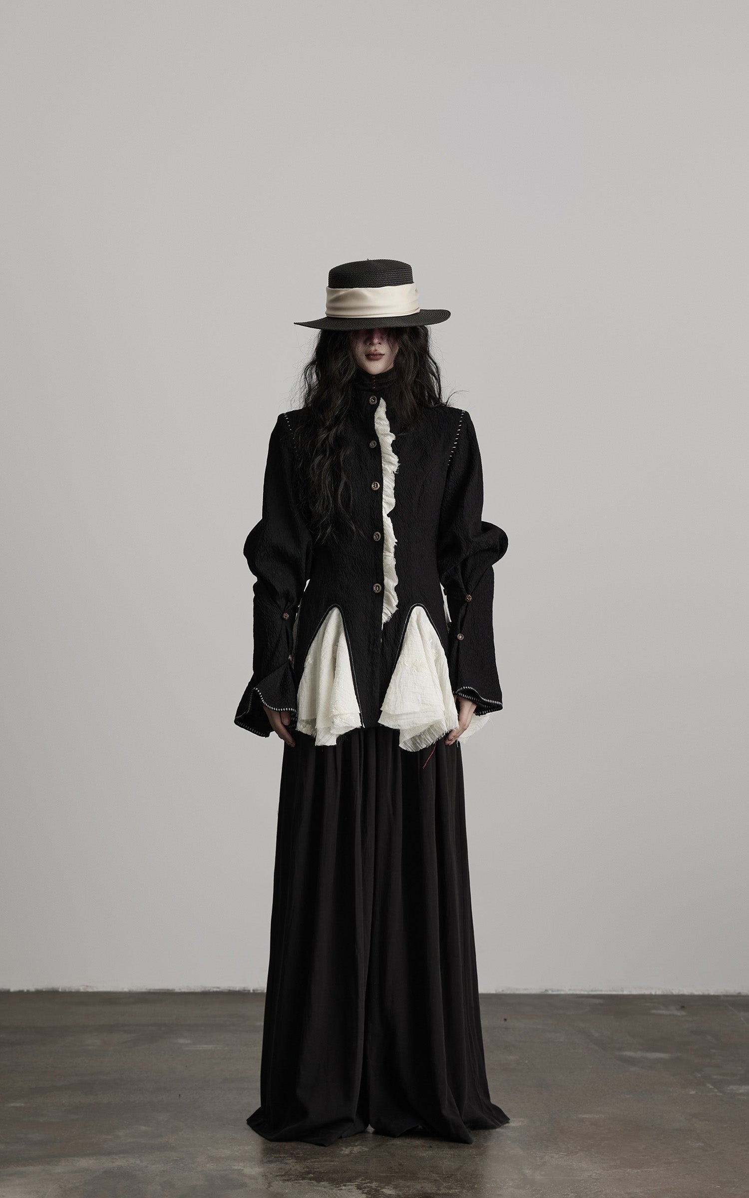DOINDULGE Structured Crinkle Sculptural Peplum Jacket