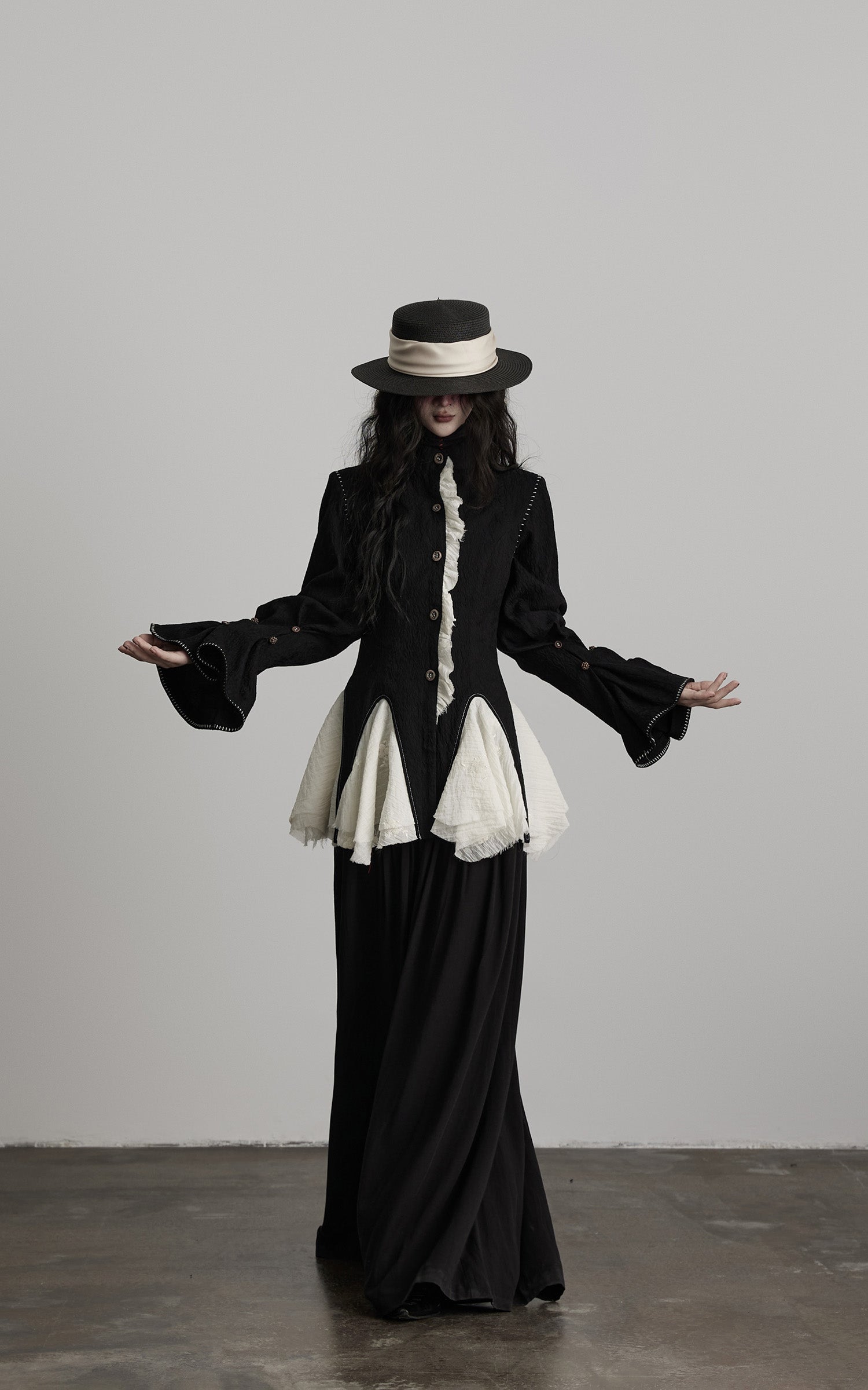 DOINDULGE Structured Crinkle Sculptural Peplum Jacket