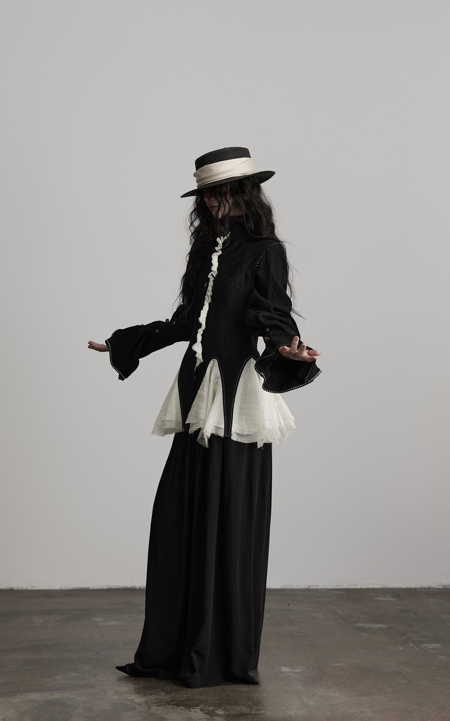 DOINDULGE Structured Crinkle Sculptural Peplum Jacket