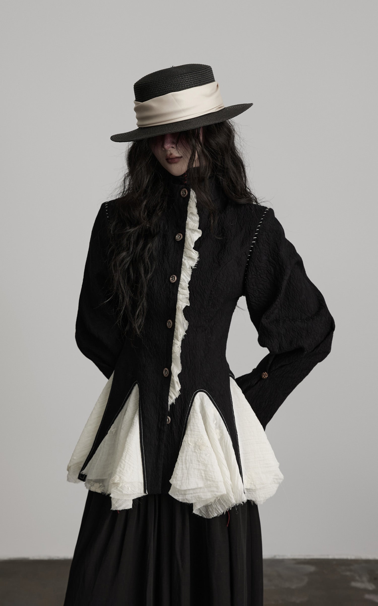 DOINDULGE Structured Crinkle Sculptural Peplum Jacket