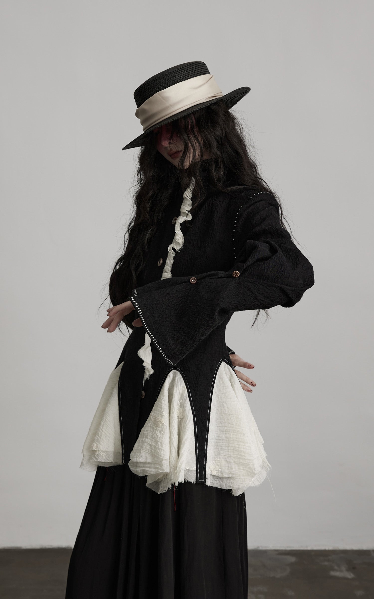 DOINDULGE Structured Crinkle Sculptural Peplum Jacket