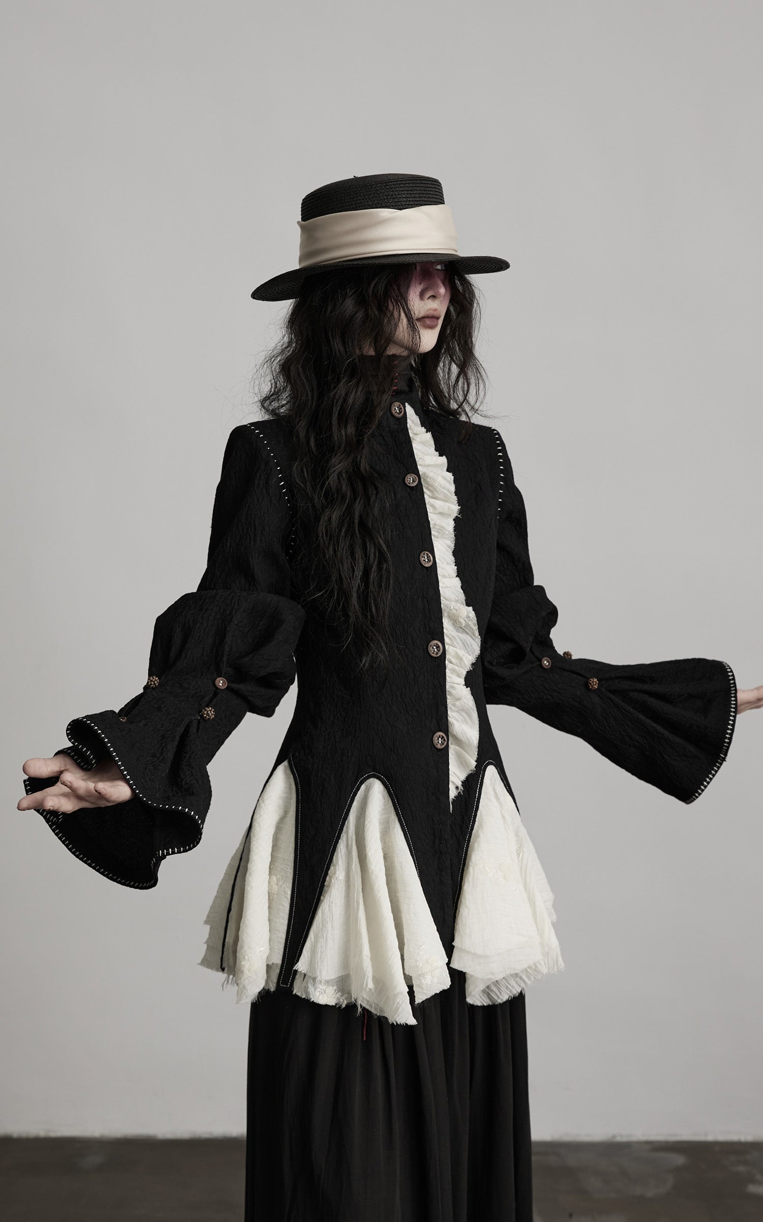 DOINDULGE Structured Crinkle Sculptural Peplum Jacket
