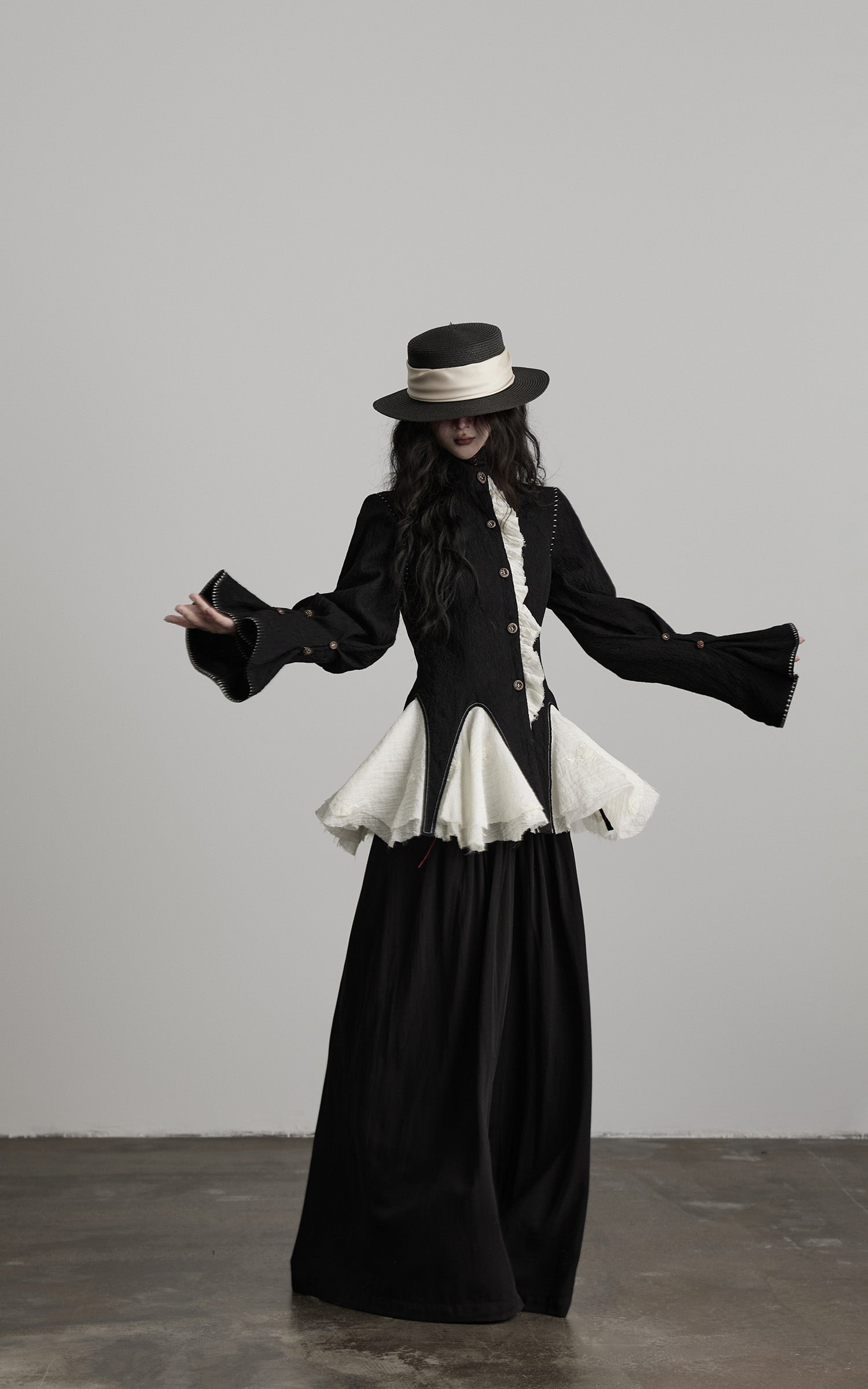 DOINDULGE Structured Crinkle Sculptural Peplum Jacket