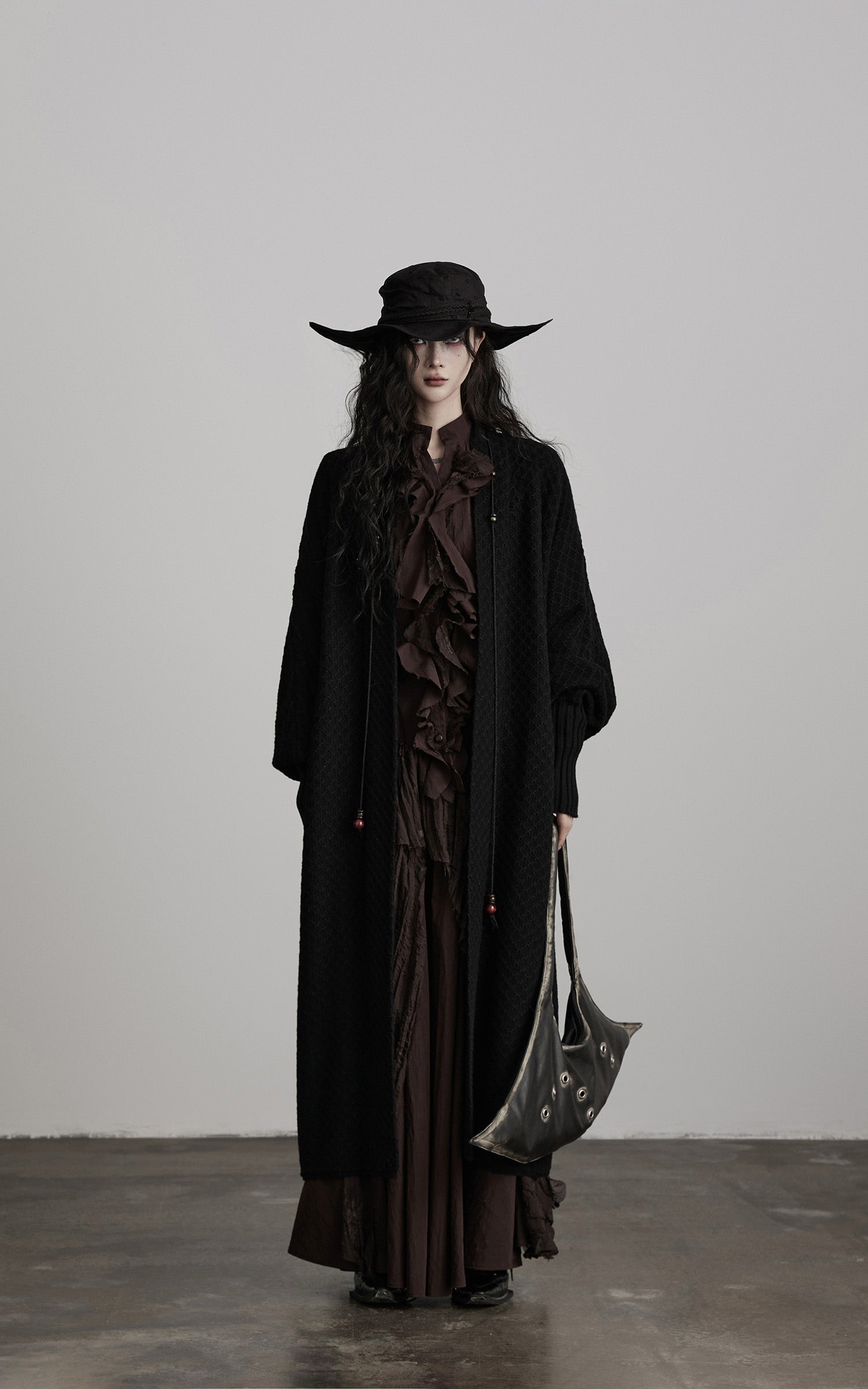 DOINDULGE Textured Knit Long Cardigan with Draped Silhouette