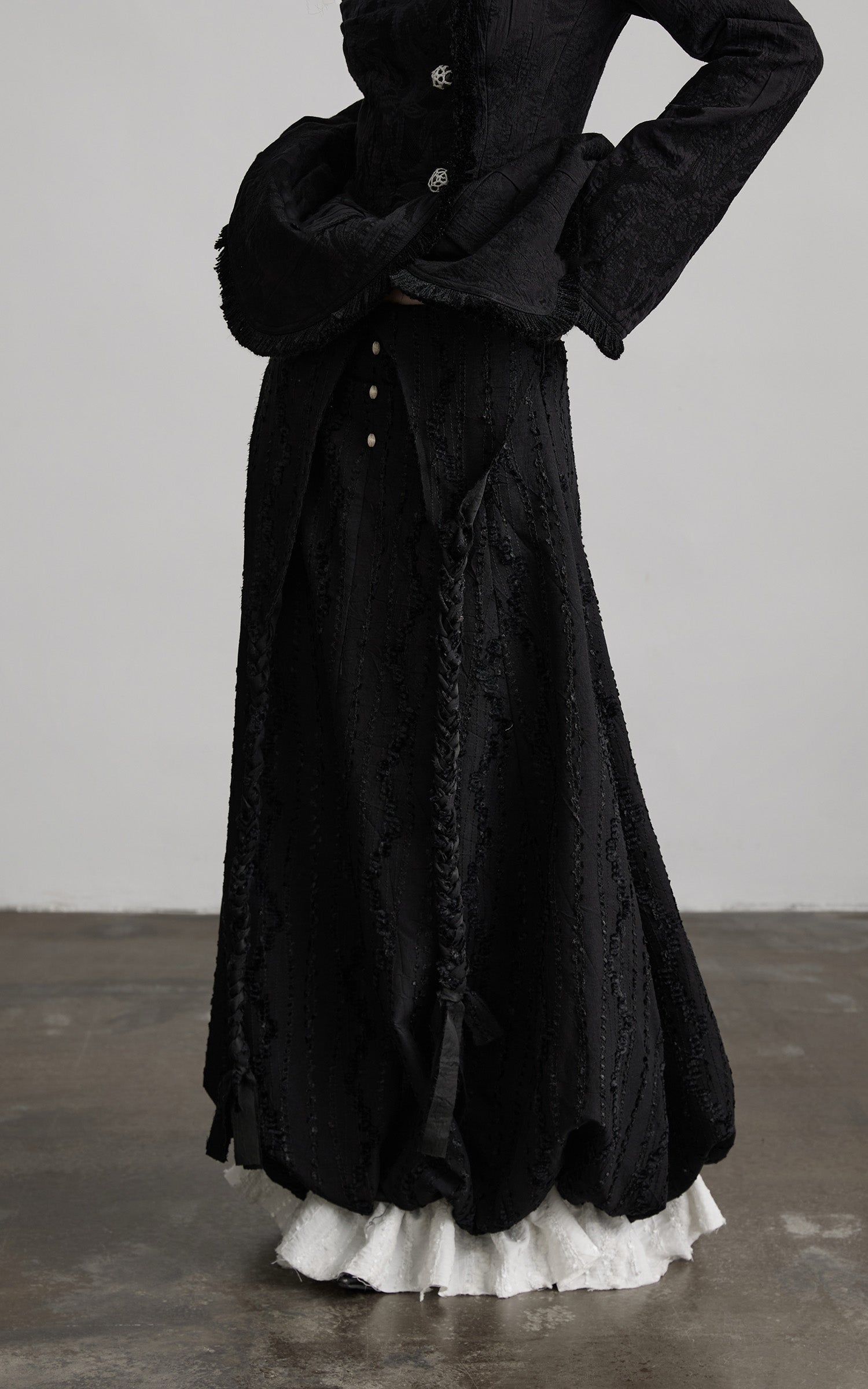 DOINDULGE Textured Layered Maxi Skirt with Braided Details