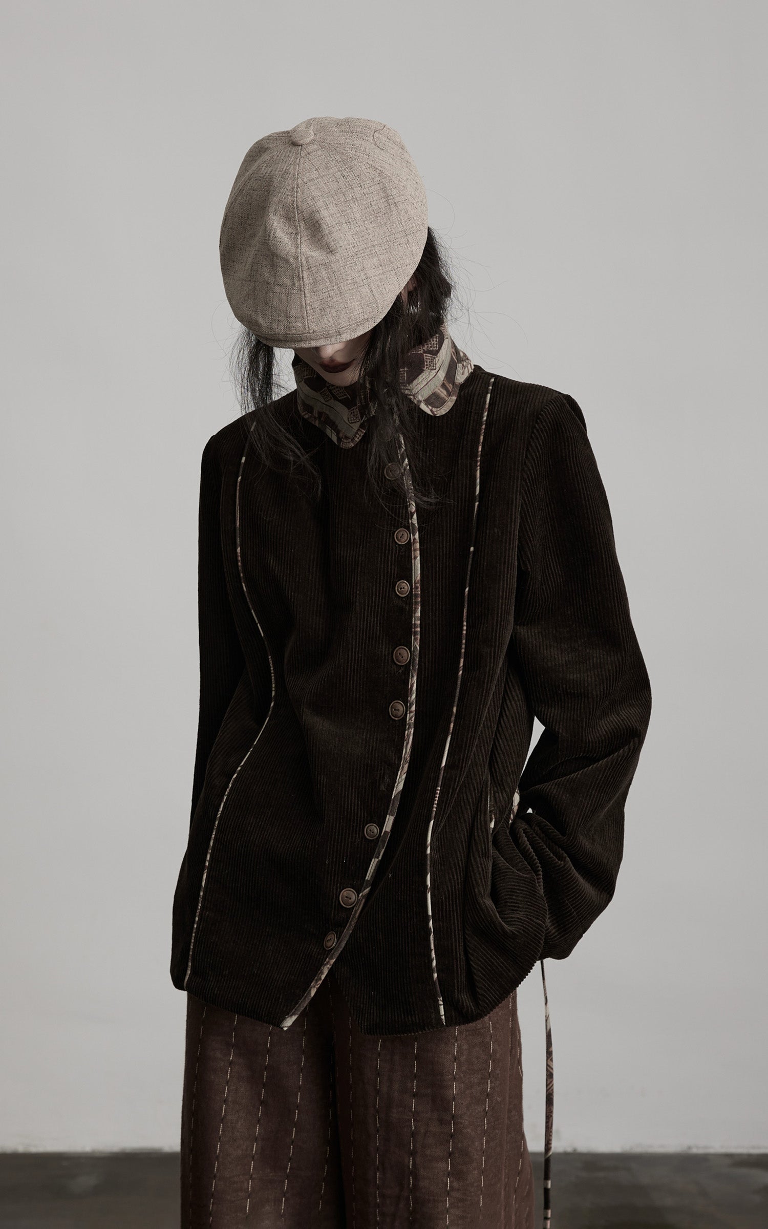 DOINDULGE Structured Corduroy Jacket with Asymmetric Button Line