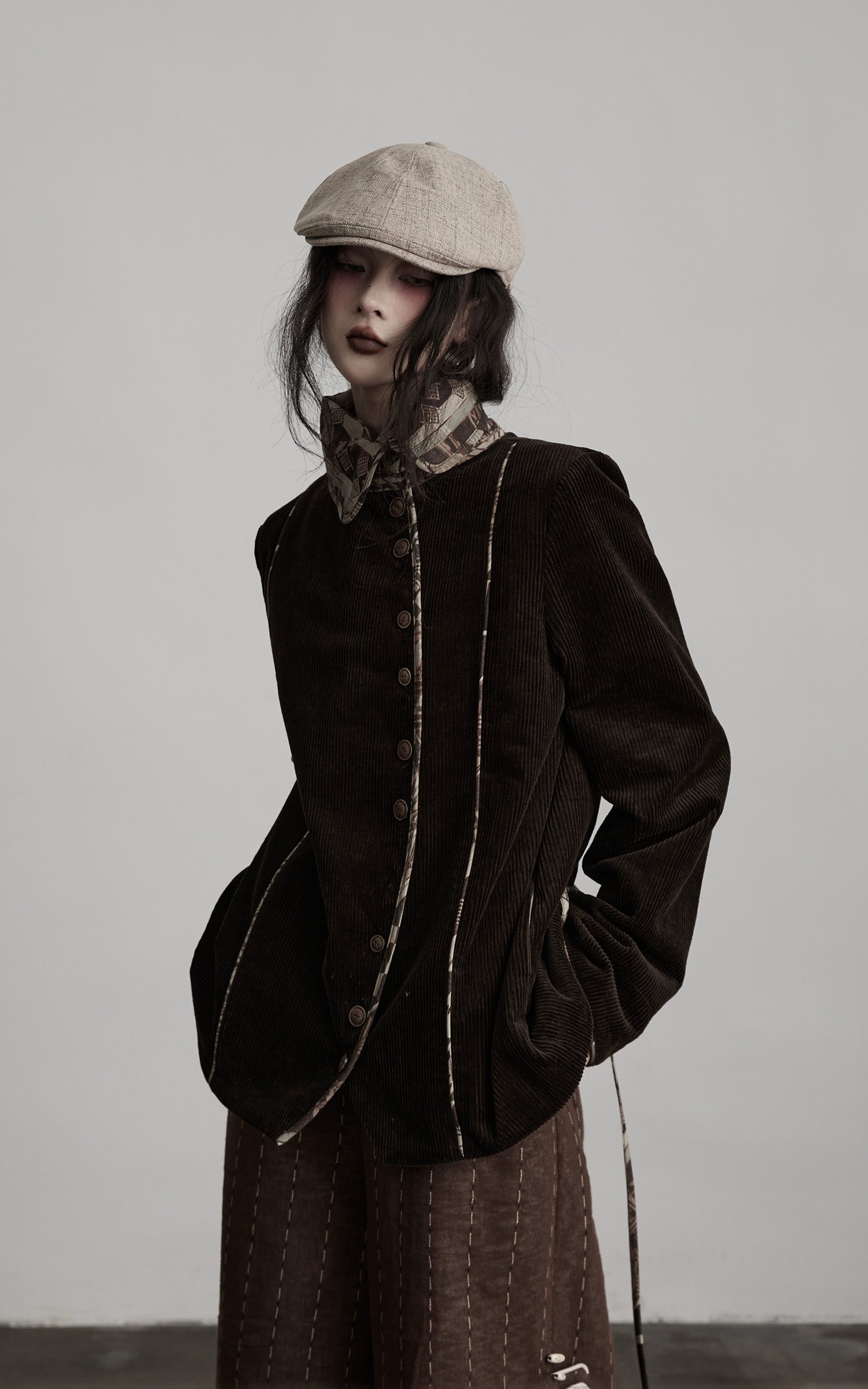 DOINDULGE Structured Corduroy Jacket with Asymmetric Button Line