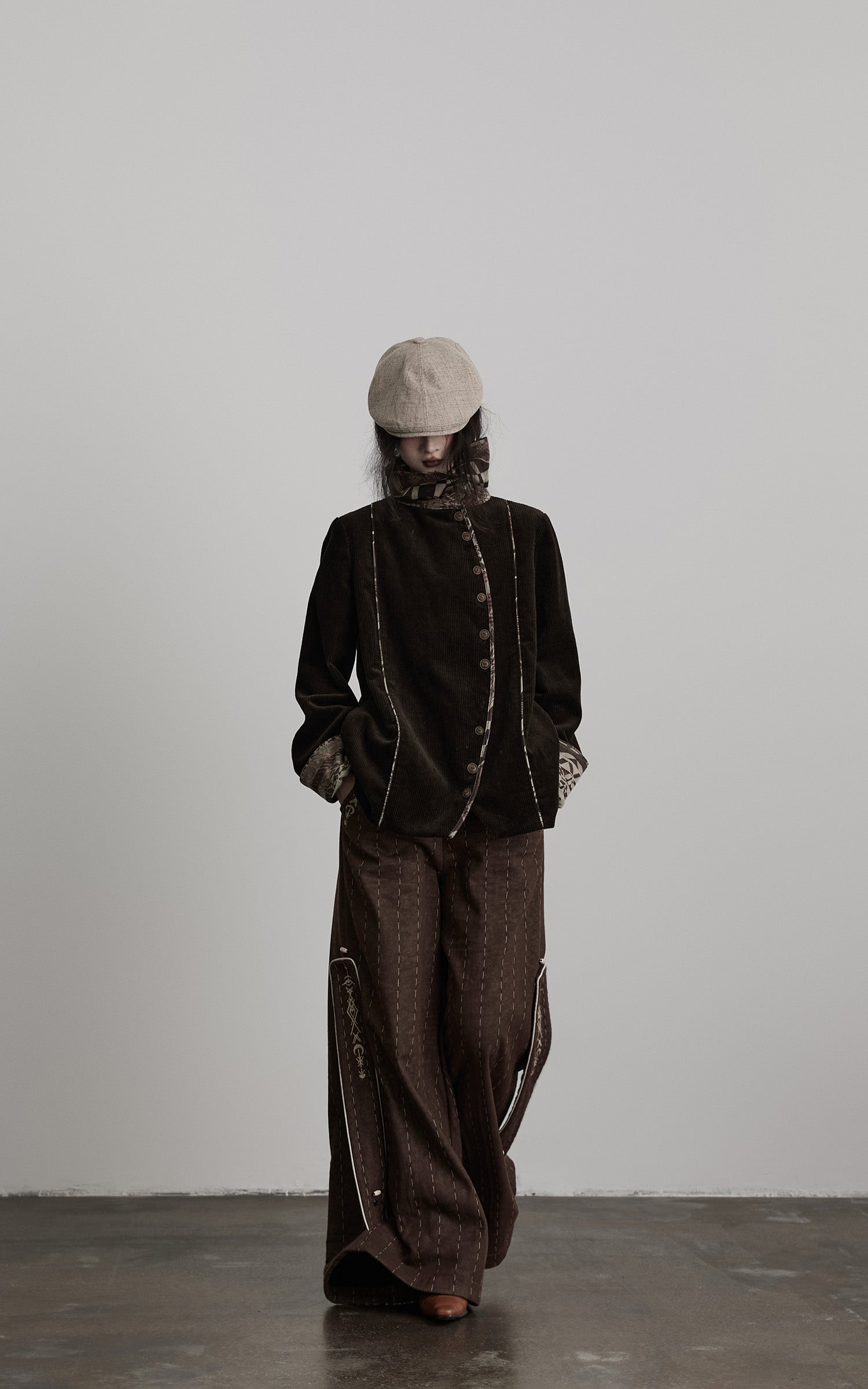 DOINDULGE Structured Corduroy Jacket with Asymmetric Button Line