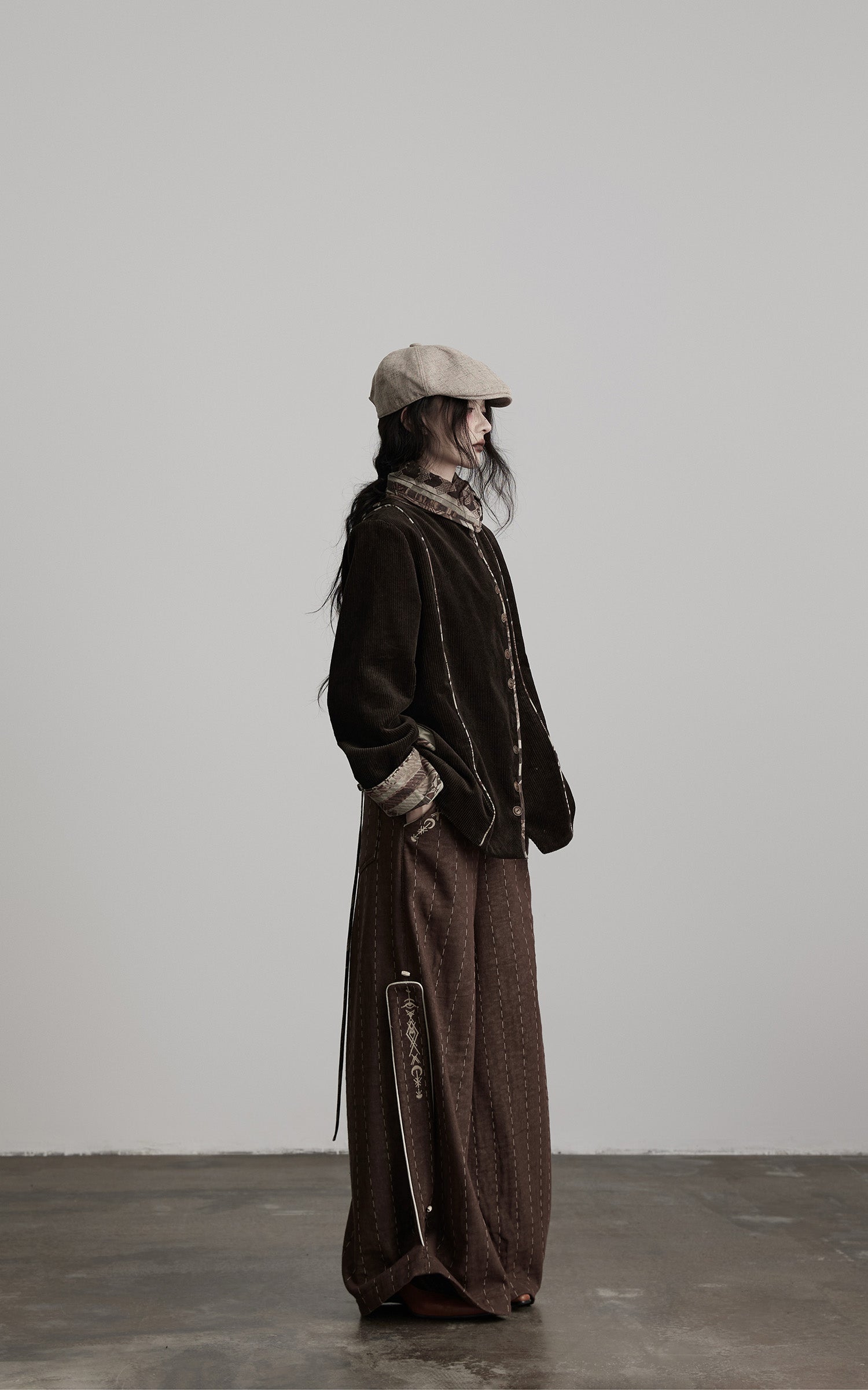 DOINDULGE Structured Corduroy Jacket with Asymmetric Button Line