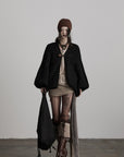 DOINDULGE Sculptural Cable-Knit Cardigan with Oversized Sleeves