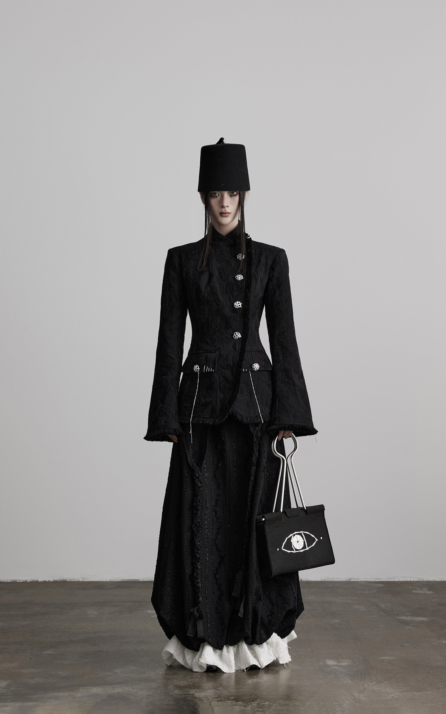 DOINDULGE Structured Textured Blazer with Sculpted Silhouette and Hand-Woven Knot Buttons