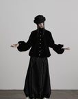 DOINDULGE Velvet Sculpted Jacket with Lace Collar & Antique Buttons