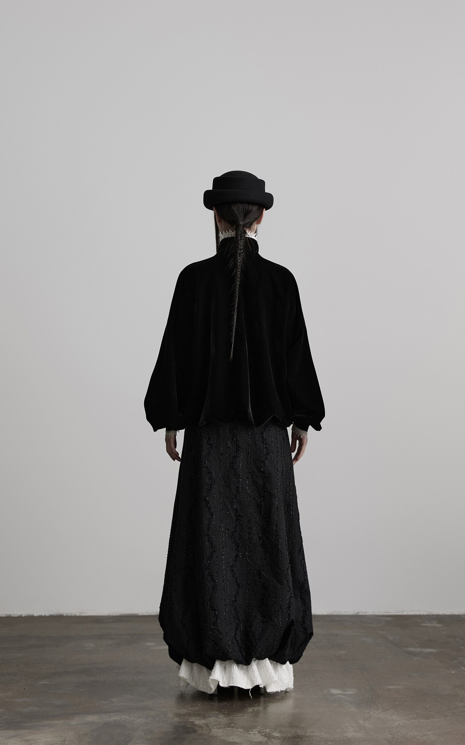 DOINDULGE Velvet Sculpted Jacket with Lace Collar &amp; Antique Buttons