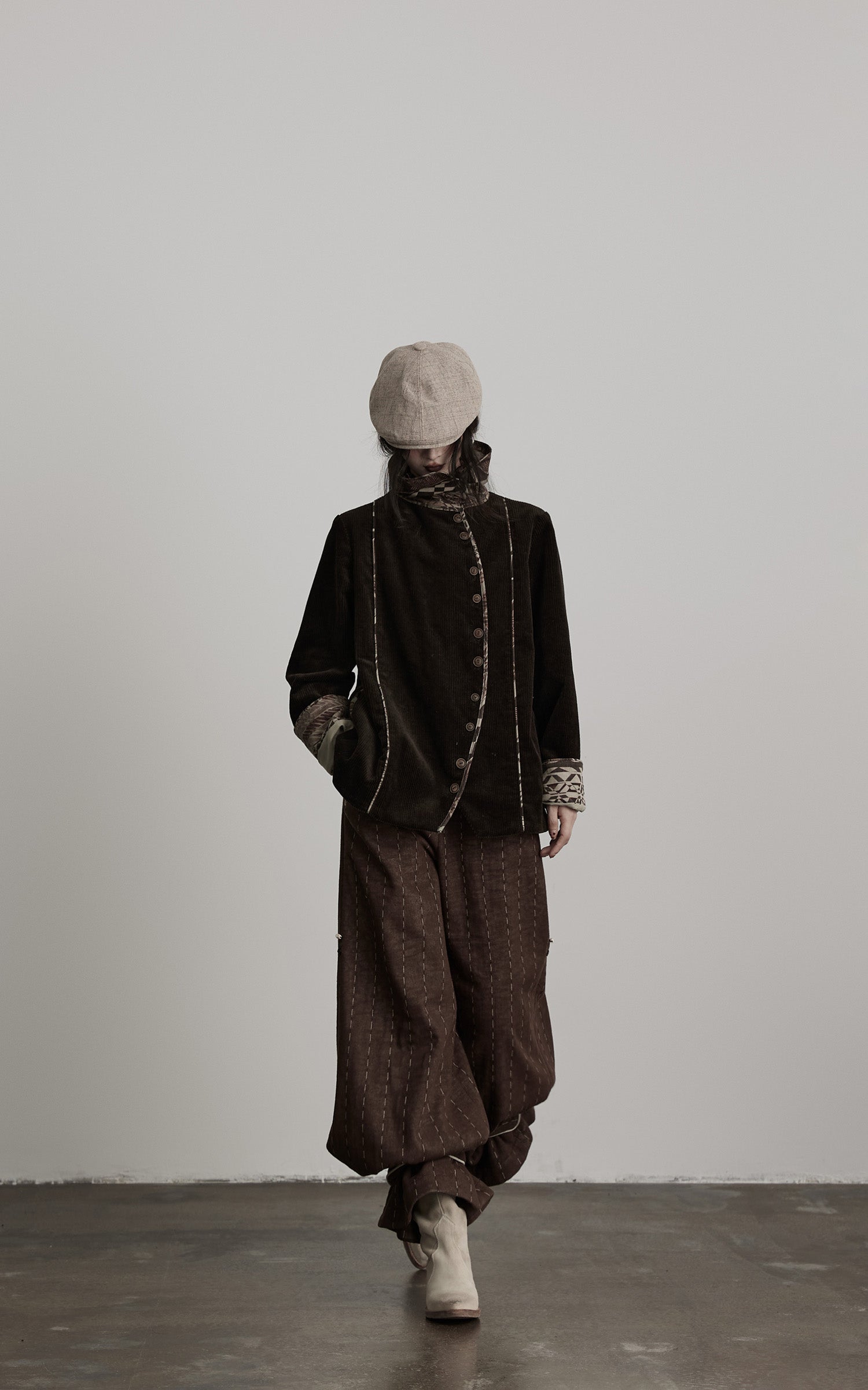 DOINDULGE Structured Corduroy Jacket with Asymmetric Button Line