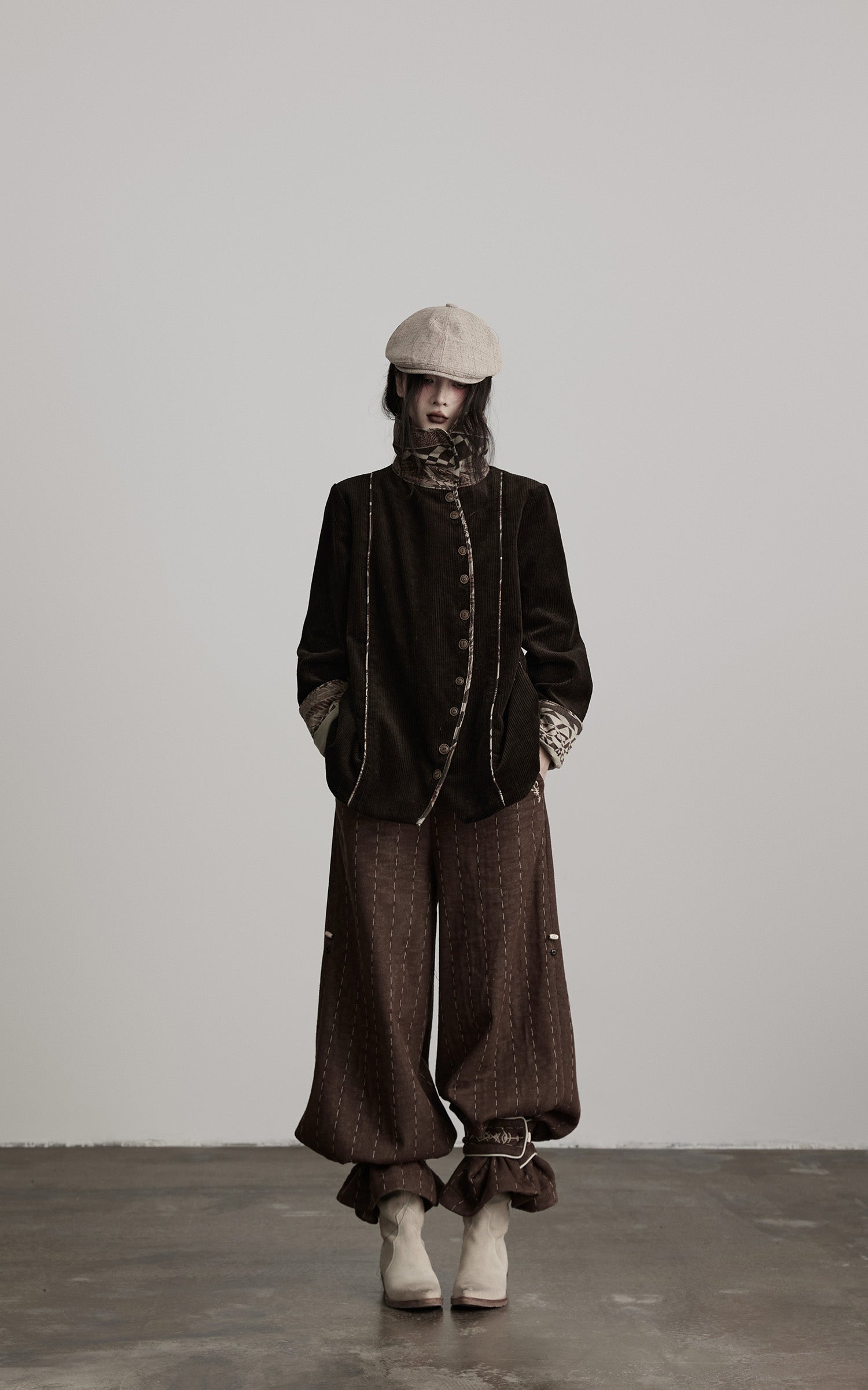 DOINDULGE Structured Corduroy Jacket with Asymmetric Button Line