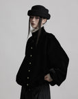 DOINDULGE Velvet Sculpted Jacket with Lace Collar & Antique Buttons