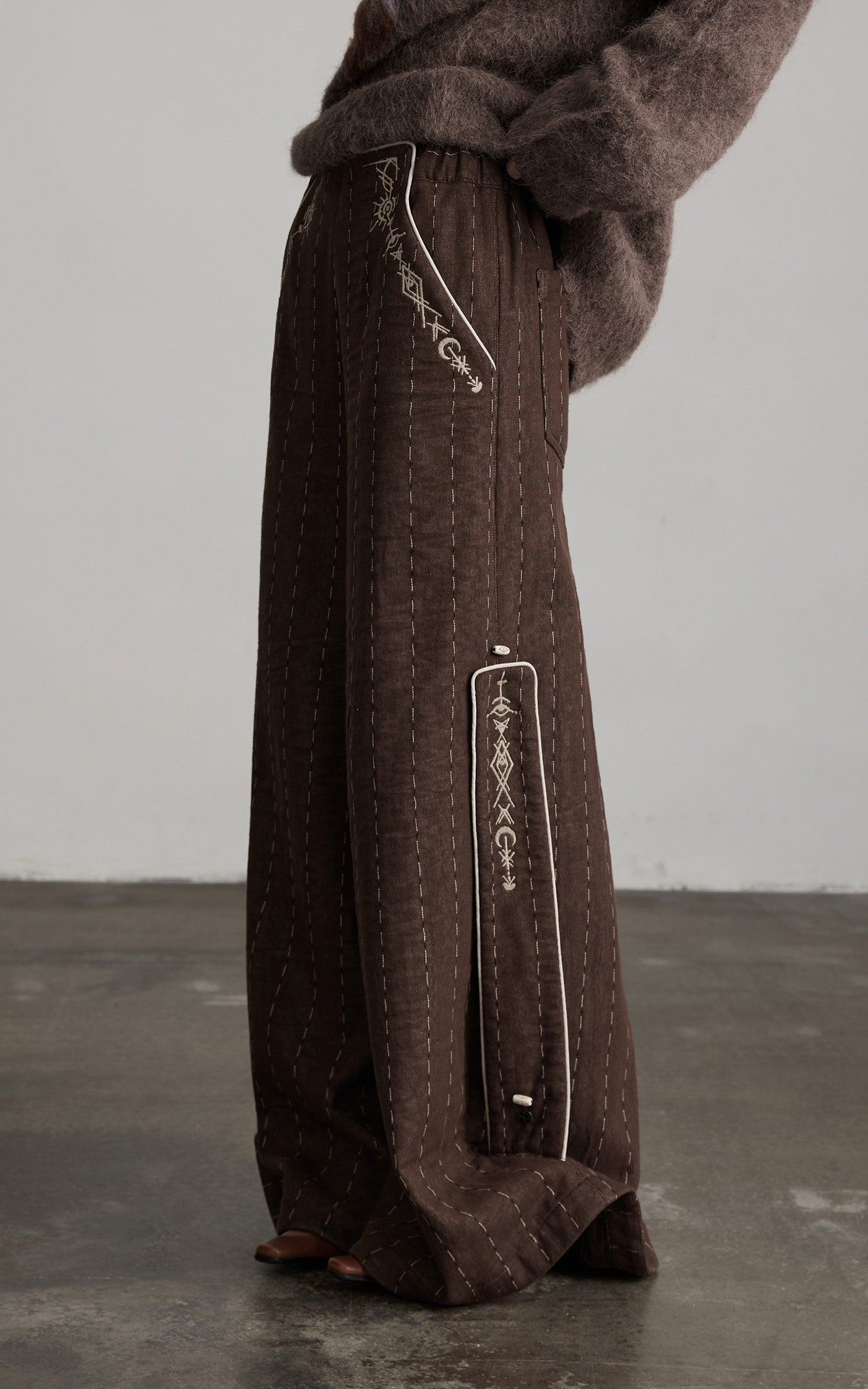 DOINDULGE Structured Embroidered Wide-Leg Trousers