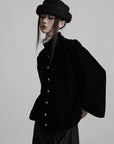 DOINDULGE Velvet Sculpted Jacket with Lace Collar & Antique Buttons