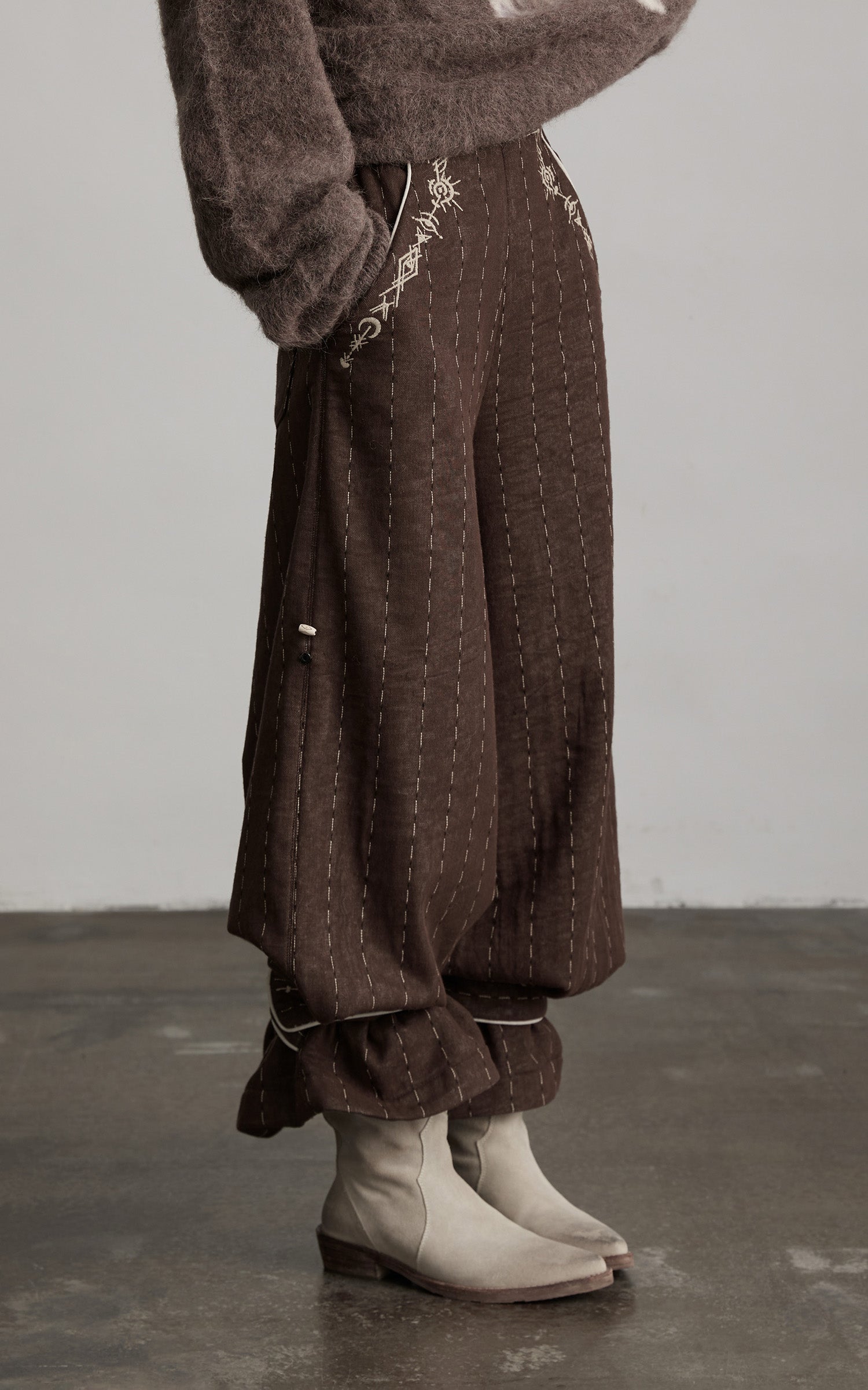 DOINDULGE Structured Embroidered Wide-Leg Trousers