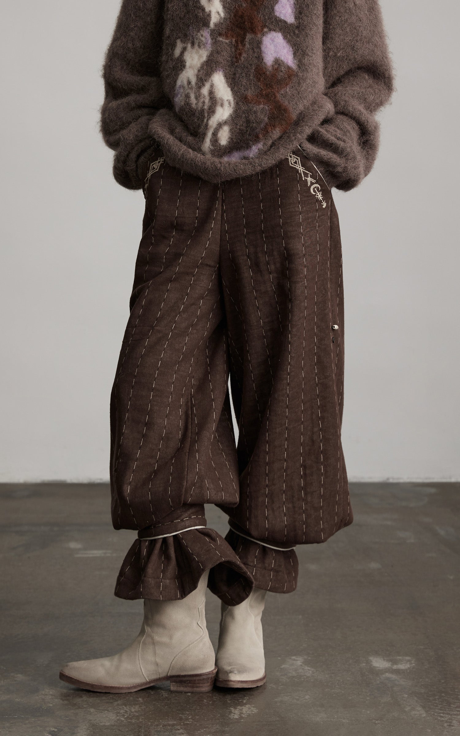 DOINDULGE Structured Embroidered Wide-Leg Trousers