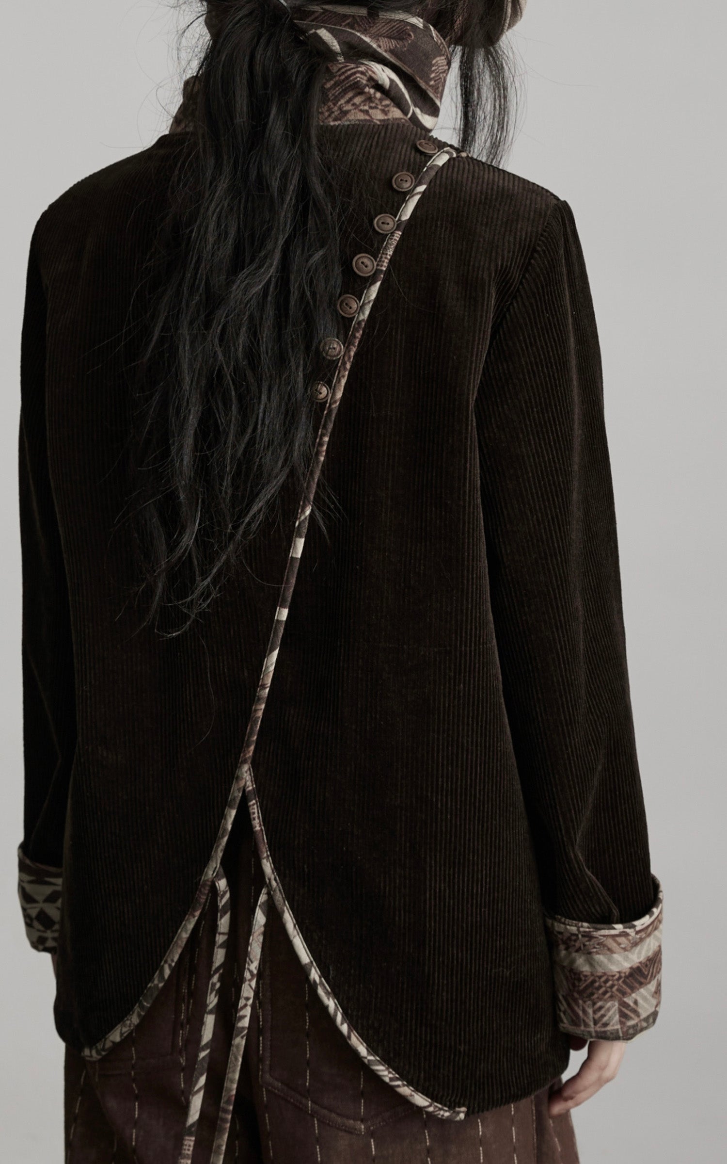 DOINDULGE Structured Corduroy Jacket with Asymmetric Button Line