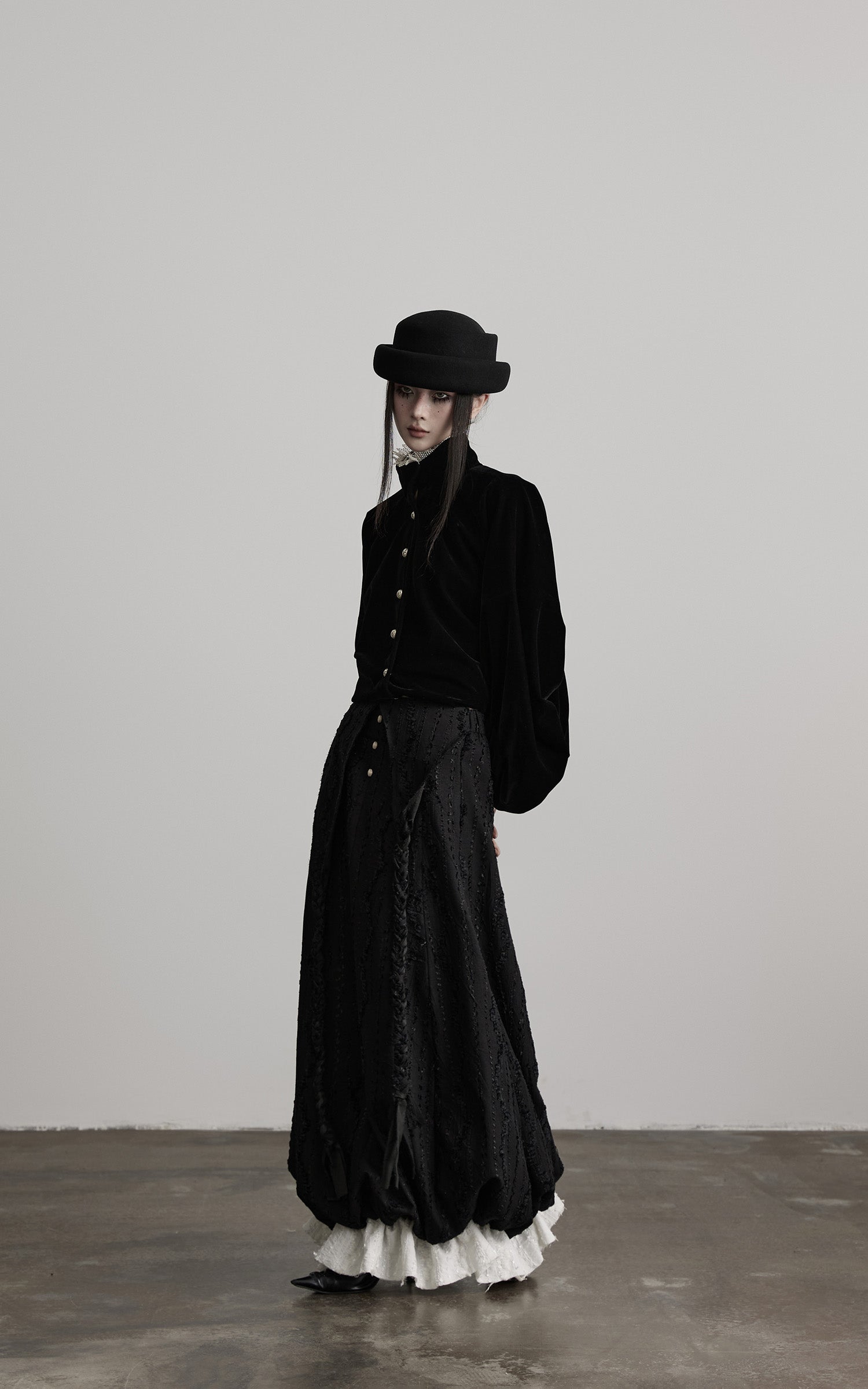 DOINDULGE Velvet Sculpted Jacket with Lace Collar &amp; Antique Buttons