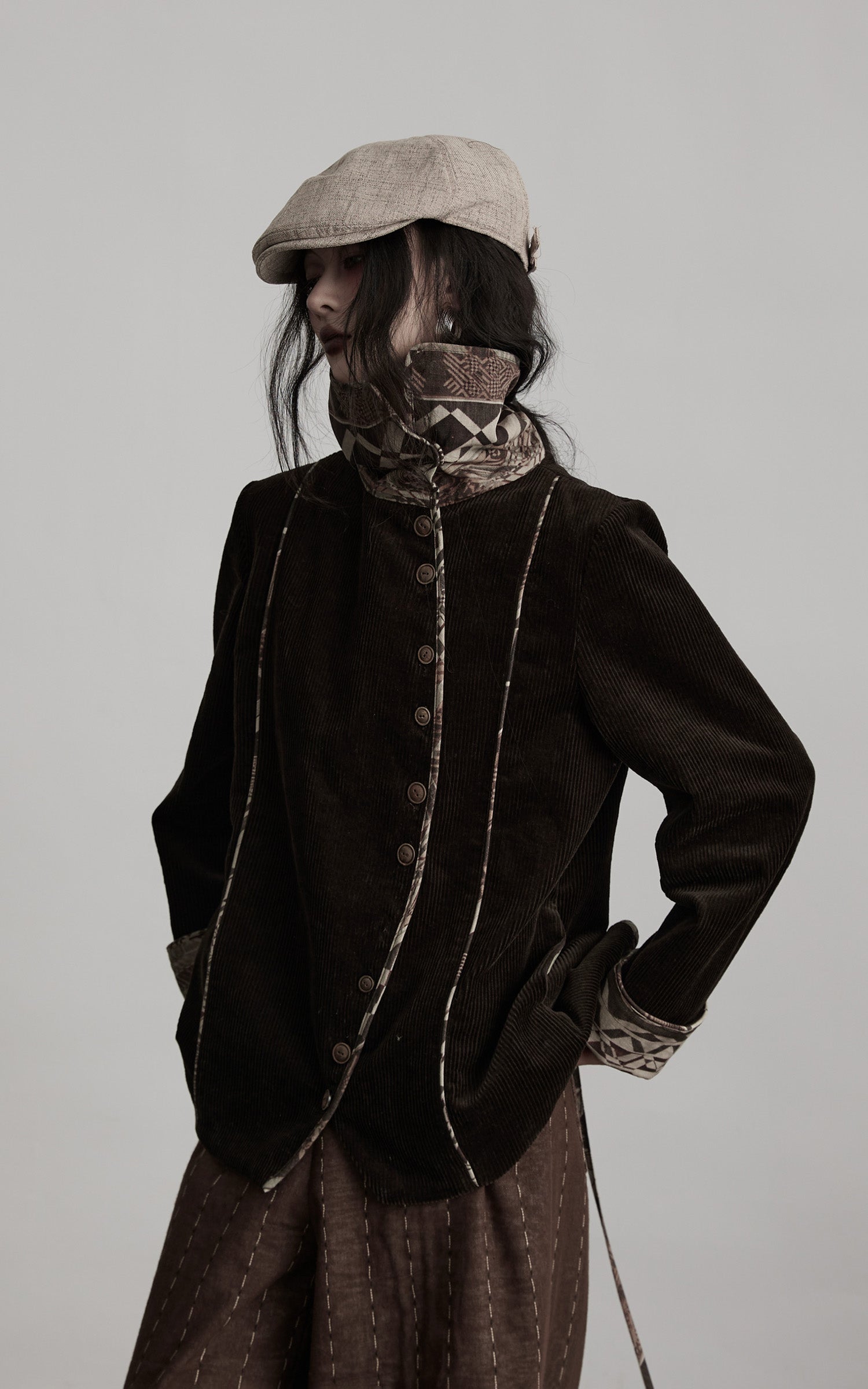 DOINDULGE Structured Corduroy Jacket with Asymmetric Button Line