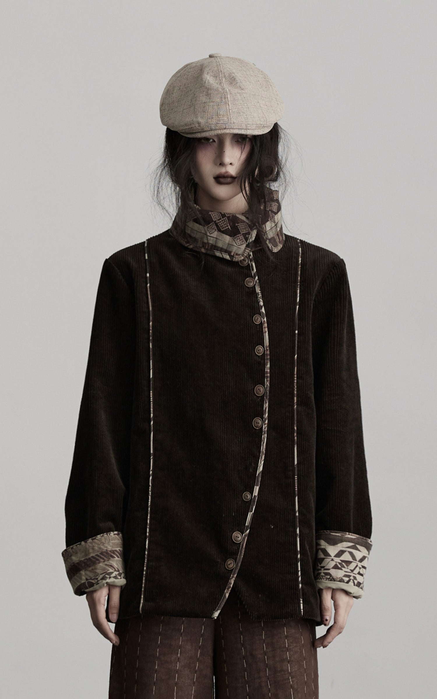 DOINDULGE Structured Corduroy Jacket with Asymmetric Button Line
