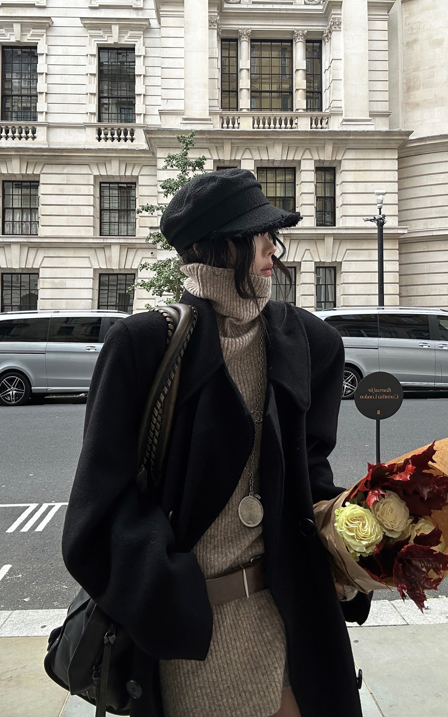 WARDEN EDGE リブ編みウールブレンドタートルネックニットドレス