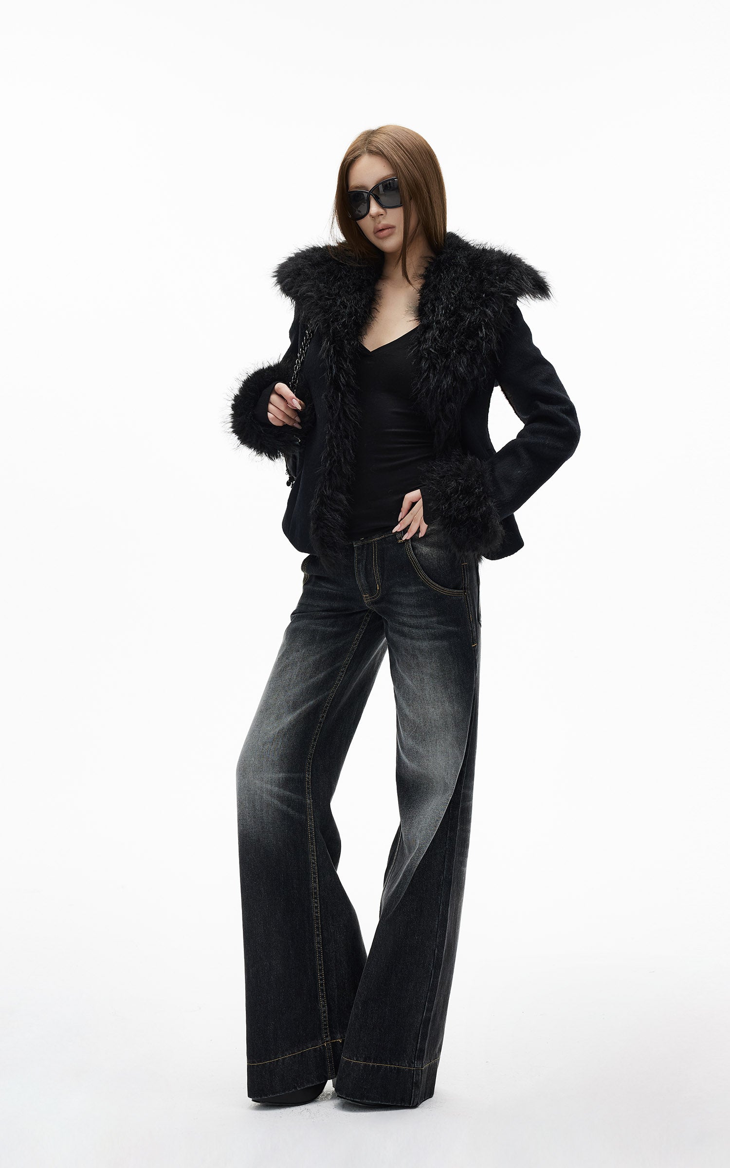 IAMXIAA 울 혼방 퍼 트림 자켓