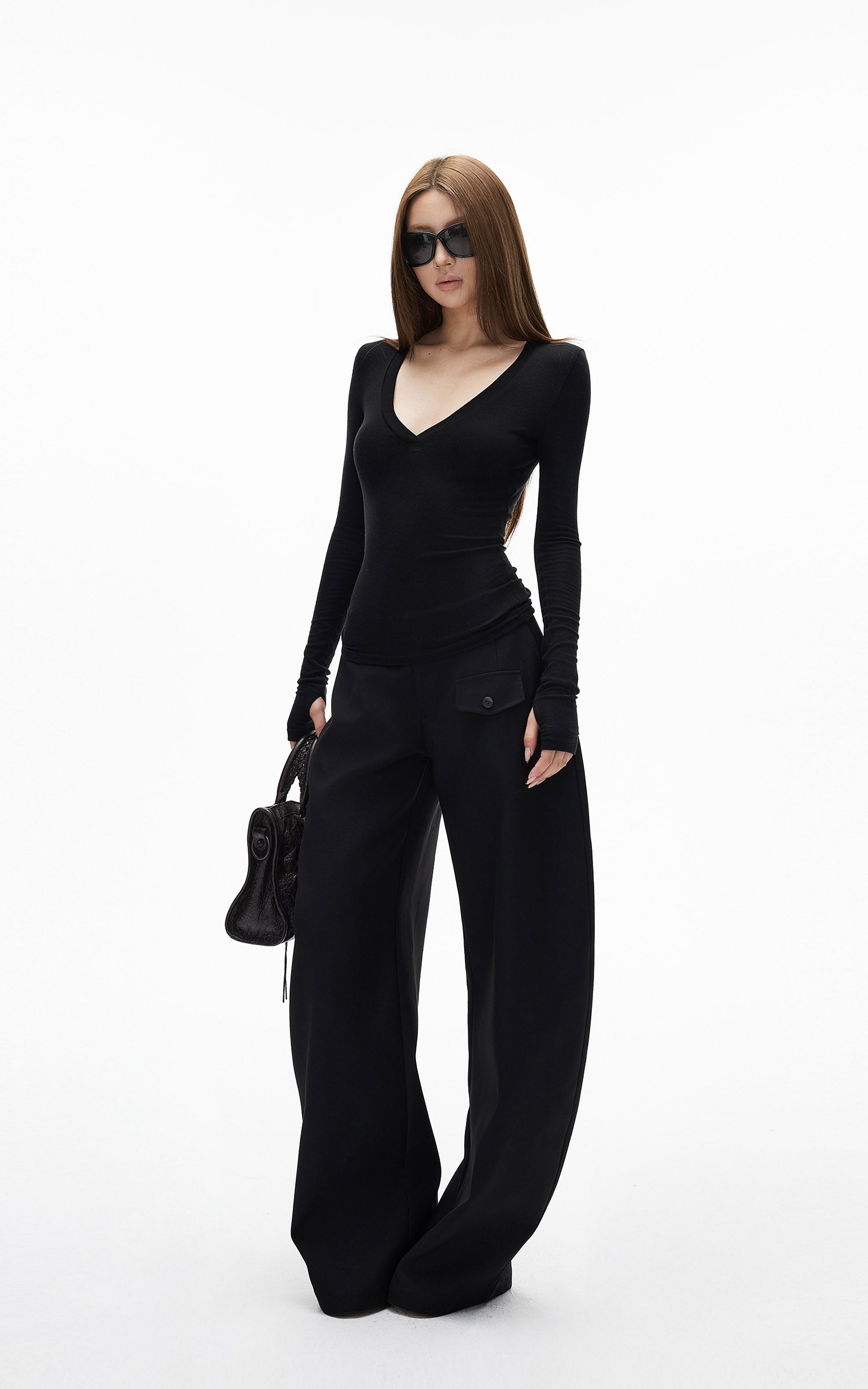 IAMXIAA ポケットフラップディテール付きストラクチャードワイドレッグテーラードパンツ