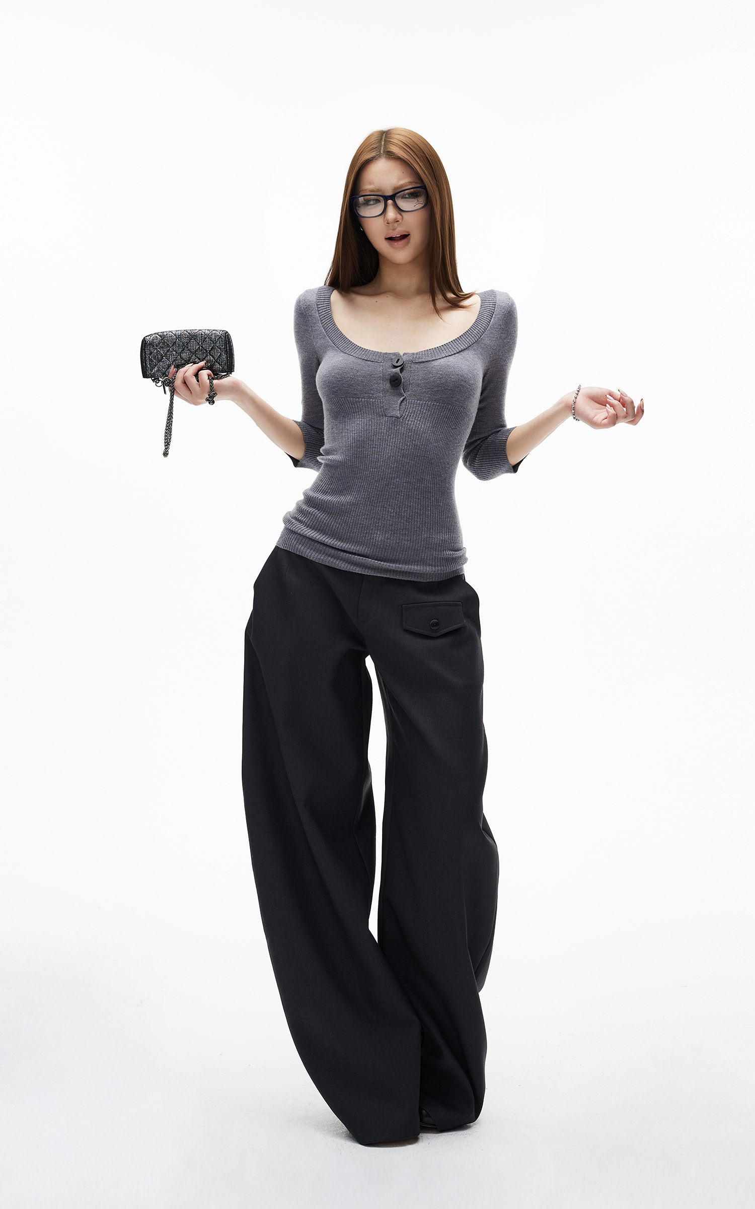 IAMXIAA ポケットフラップディテール付きストラクチャードワイドレッグテーラードパンツ