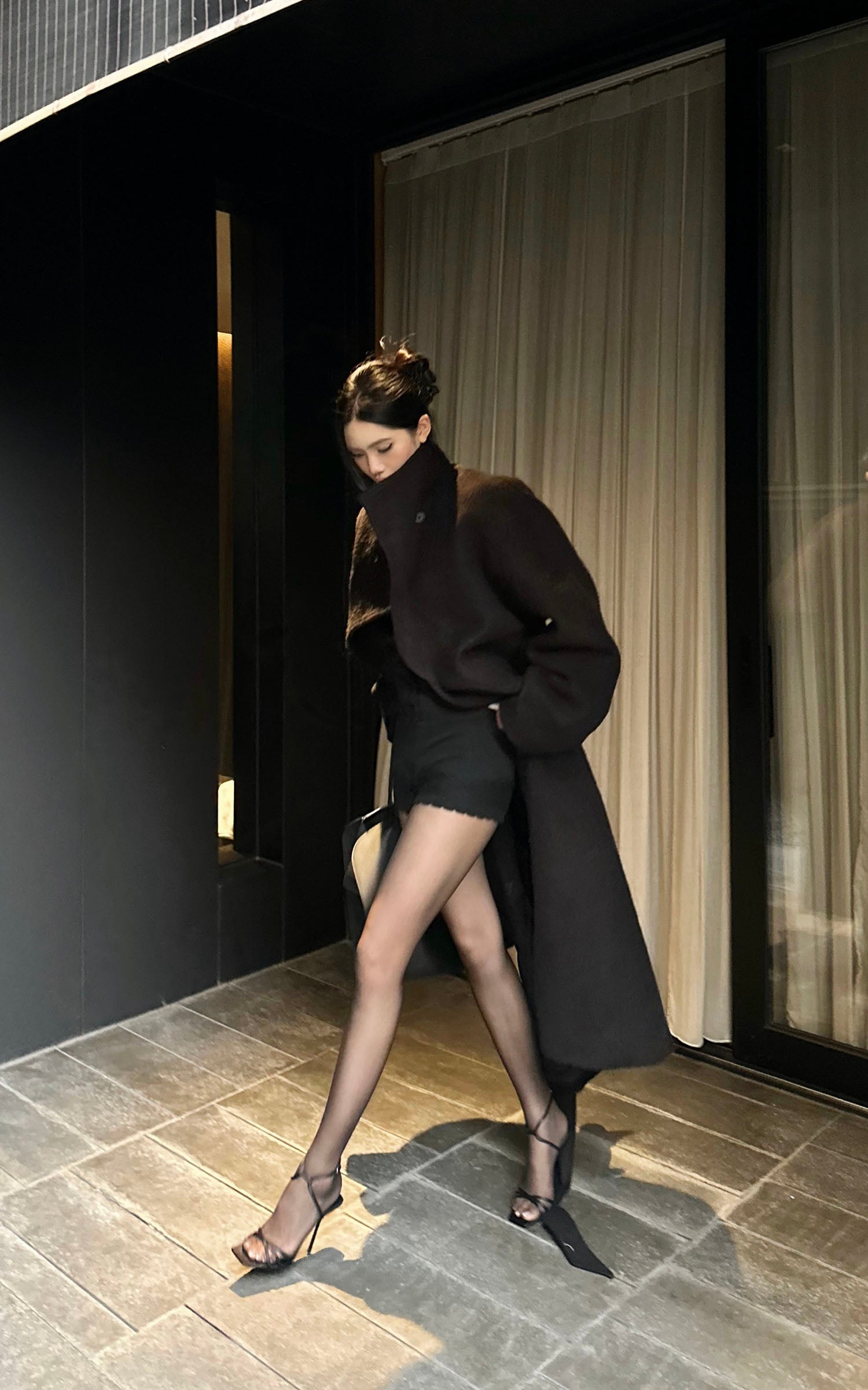 ROVENTE テクスチャードウールコート オーバーサイズラペル付き &amp; タイベルト