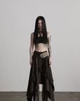 DOINDULGE Layered Asymmetric Skirt with Braided Belt and Fur Accent