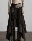 DOINDULGE Layered Asymmetric Skirt with Braided Belt and Fur Accent