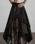 DOINDULGE Layered Asymmetric Skirt with Braided Belt and Fur Accent