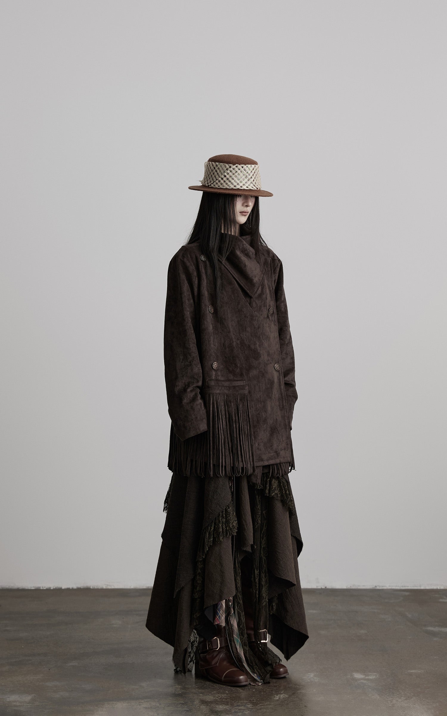 DOINDULGE Asymmetric Fringe-Trim Textured Jacket
