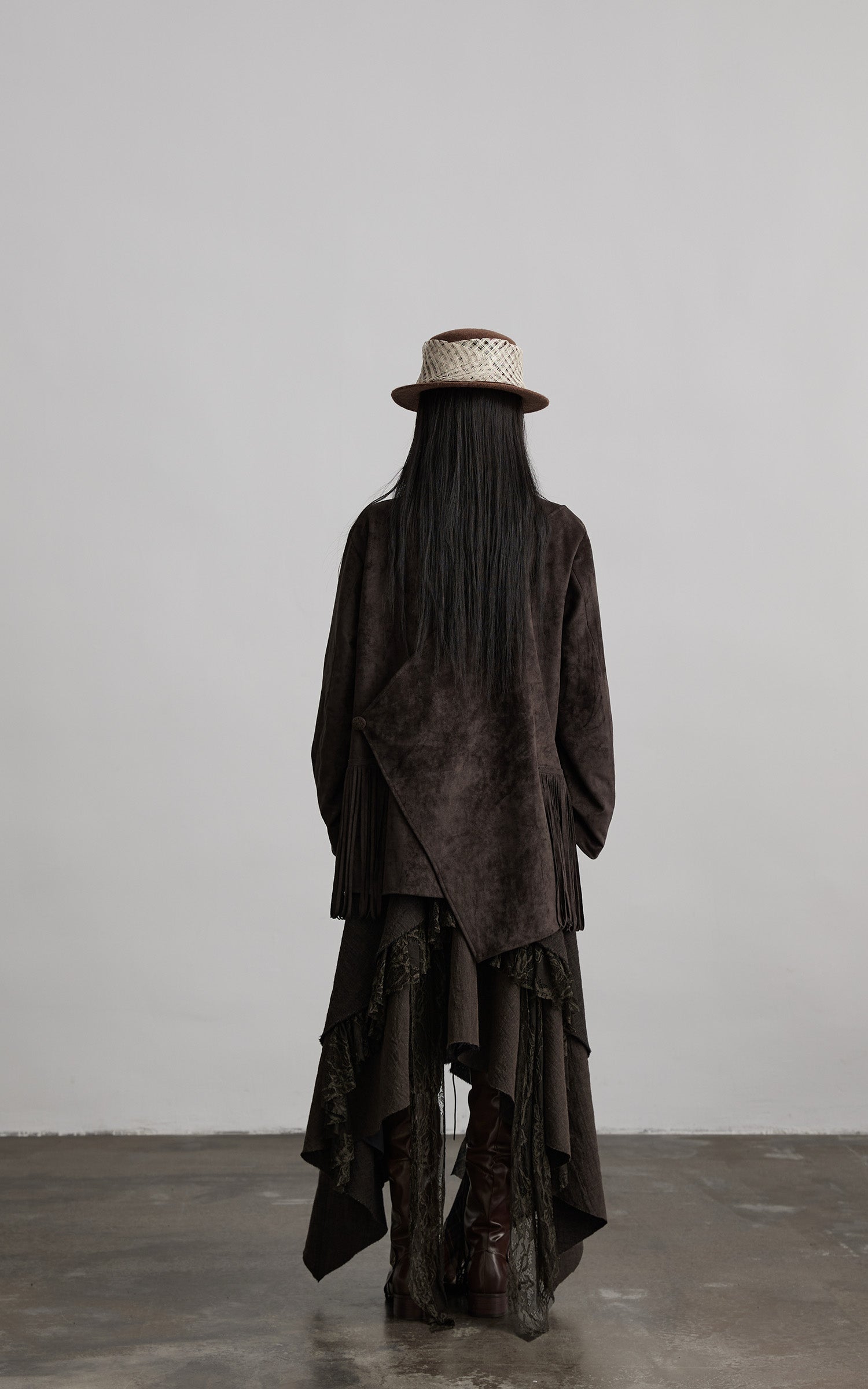 DOINDULGE Asymmetric Fringe-Trim Textured Jacket