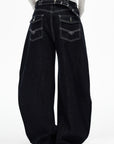 IAMXIAA Jean large en denim à surpiqûres contrastées avec doubles poches arrière
