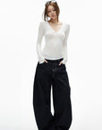 IAMXIAA Jean large en denim à surpiqûres contrastées avec doubles poches arrière