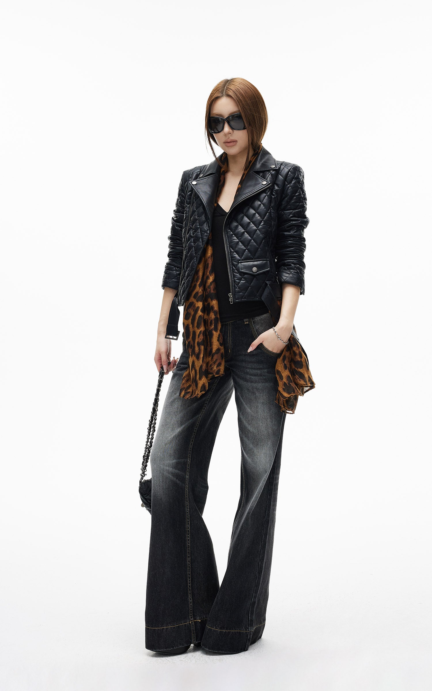 IAMXIAA キルティングフェイクレザー バイカージャケット