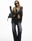 IAMXIAA Faux Fur Trim Knit Cardigan