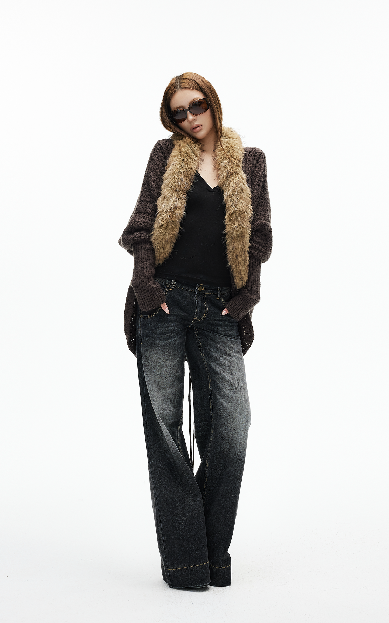 IAMXIAA Faux Fur Trim Knit Cardigan