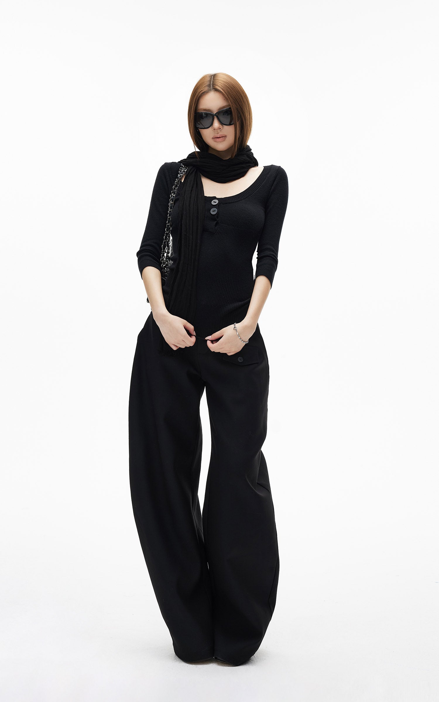 IAMXIAA ポケットフラップディテール付きストラクチャードワイドレッグテーラードパンツ